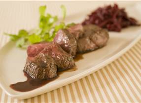 Venison Medallions with Gin and Plum Sauce and Sauteed Beetroot