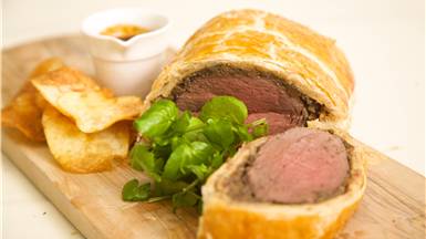 Venison Wellington with Chestnut, Mushroom and Cranberry stuffing