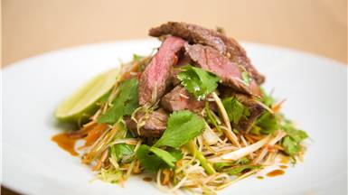 Venison and Coriander Salad with Glass Noodles and Ginger and Soy Dressing