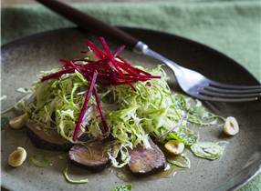 Venison Steaks with Brussels Sprout Slaw