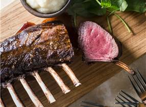 Cocoa-Dusted Venison Rack, Parsnip Puree with Red Wine and Cassis Sauce