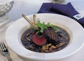 Venison chops with wild mushroom consommé