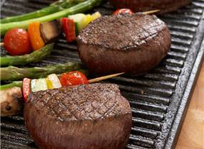 Steak with grilled vegetable kebab